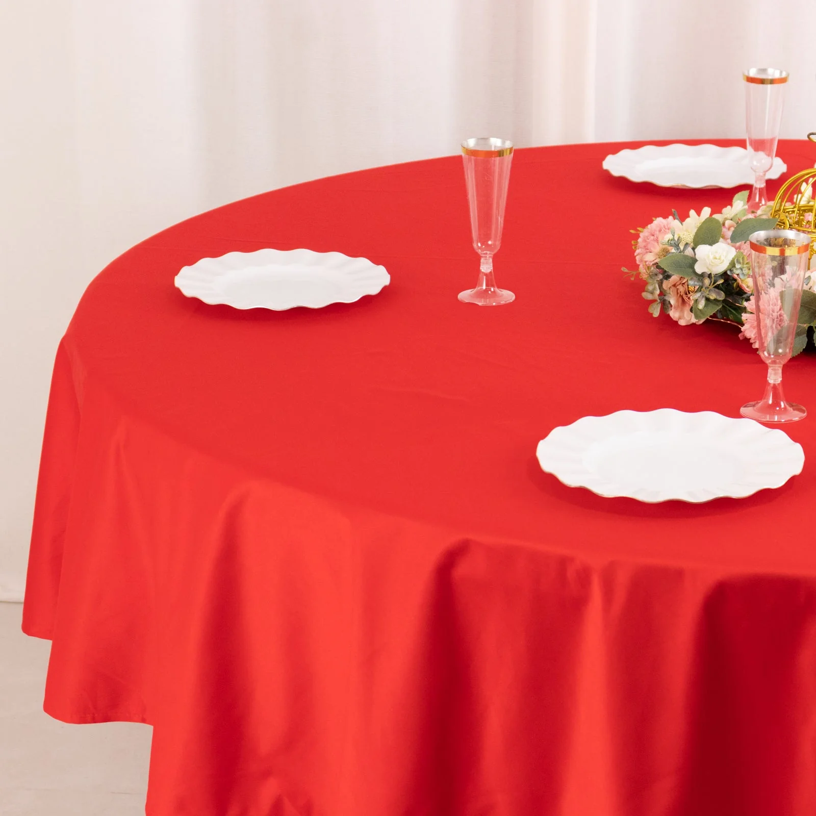 Scuba Round Tablecloth 90" Red - Wrinkle Free Table Cover - Image 6