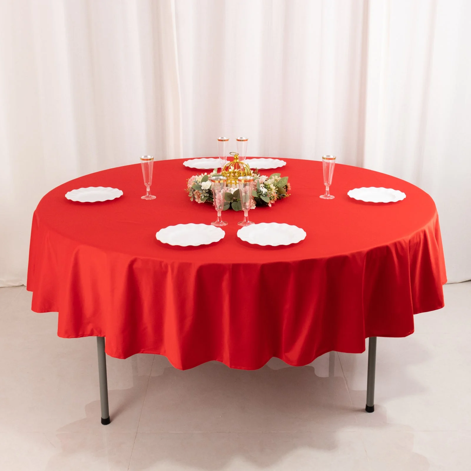Scuba Round Tablecloth 90" Red - Wrinkle Free Table Cover - Image 7