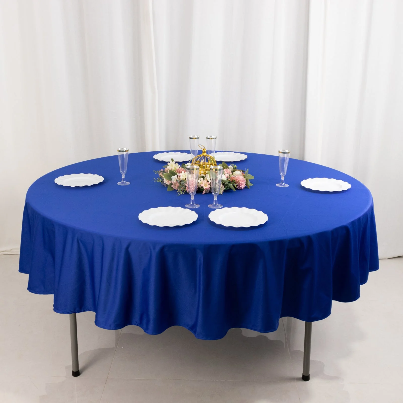 Scuba Round Tablecloth 90" Royal Blue - Wrinkle Free Table Cover - Image 7
