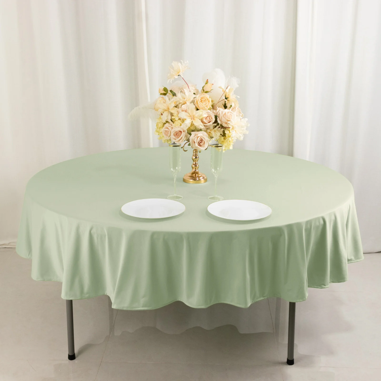 Scuba Round Tablecloth 90" Sage Green - Wrinkle Free Table Cover - Image 3