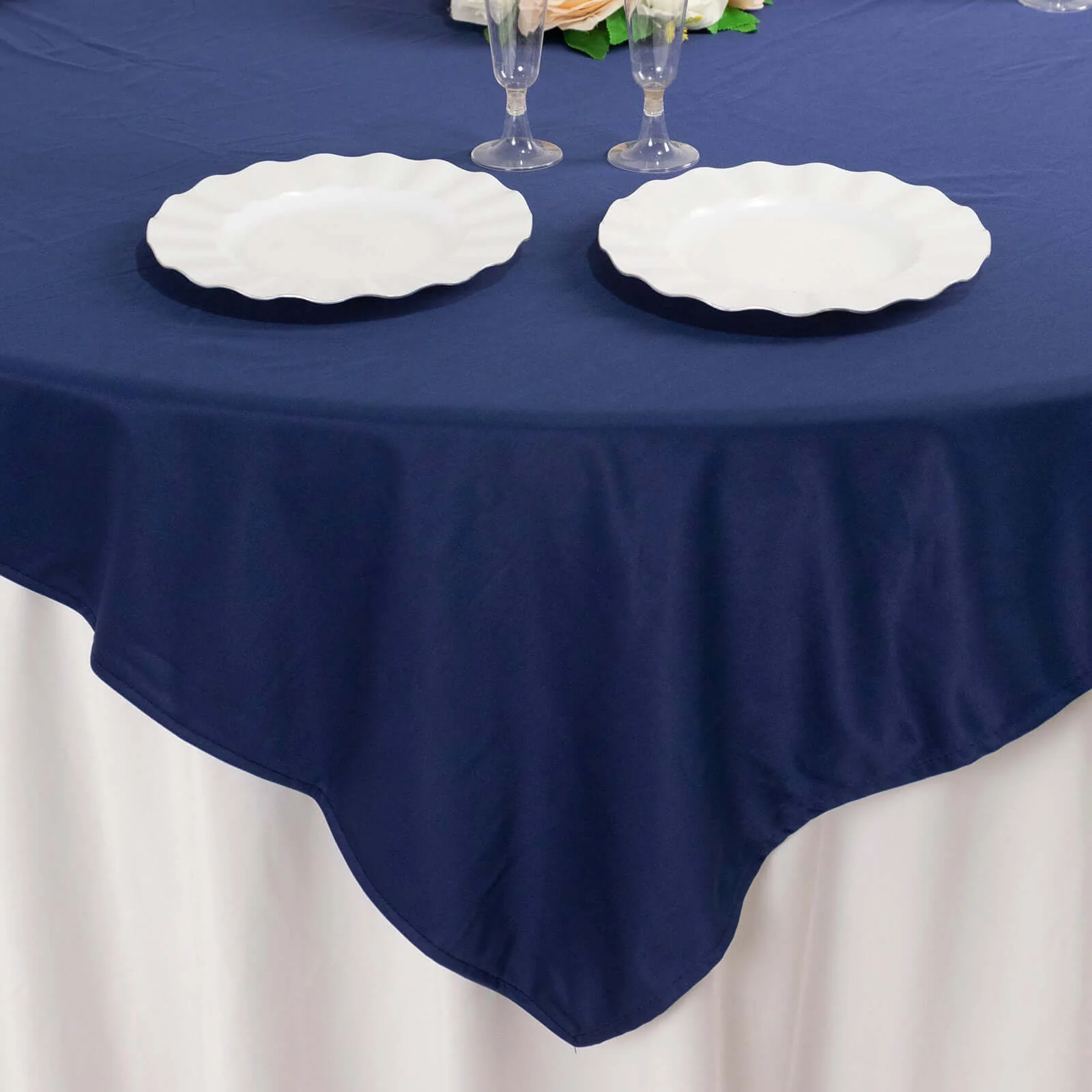Scuba Square Table Overlay 54"x54" Navy Blue - Wrinkle Free Tablecloth Topper - Image 6