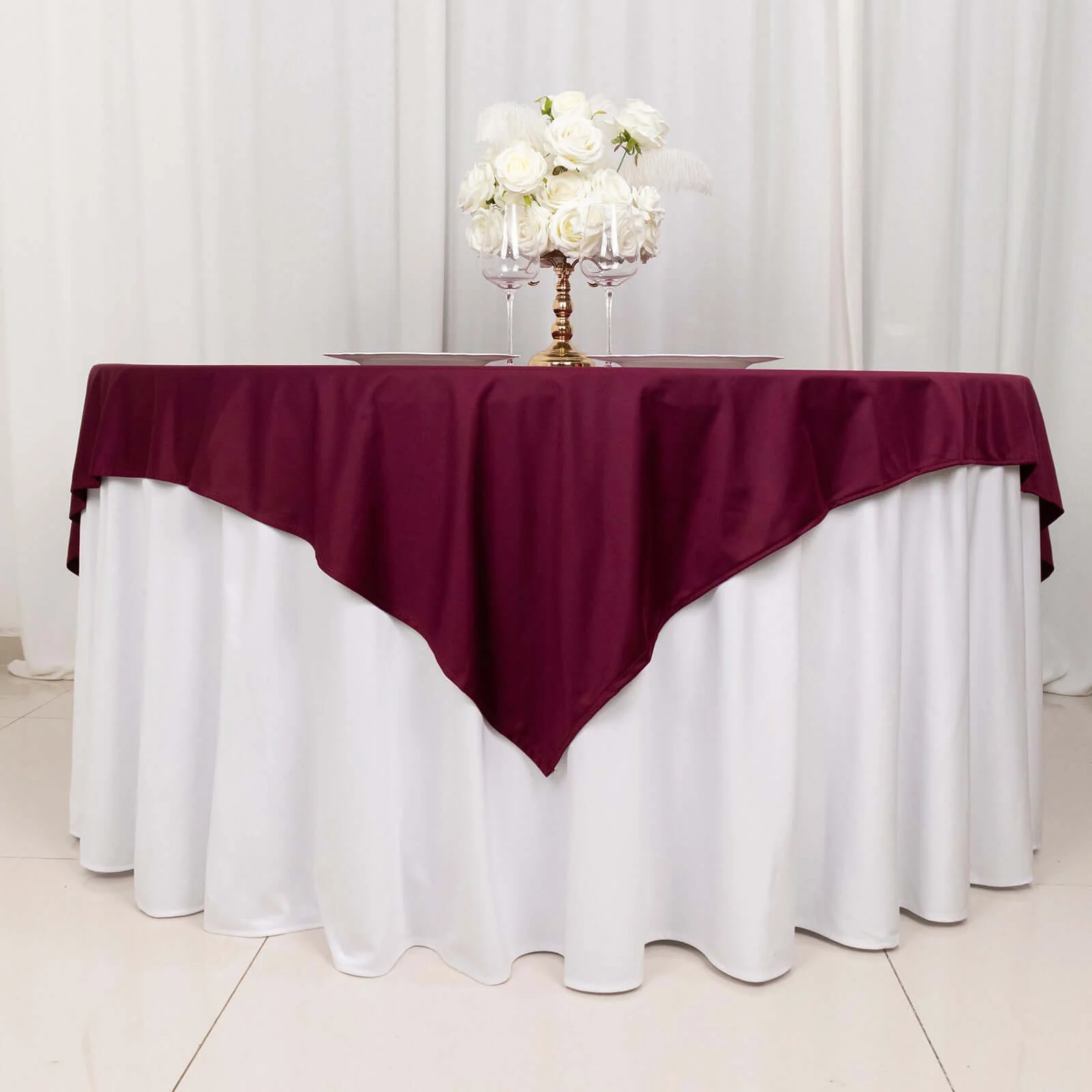 Scuba Square Table Overlay 70"x70" Burgundy - Wrinkle Free & Stain Resistant Table Topper - Image 2