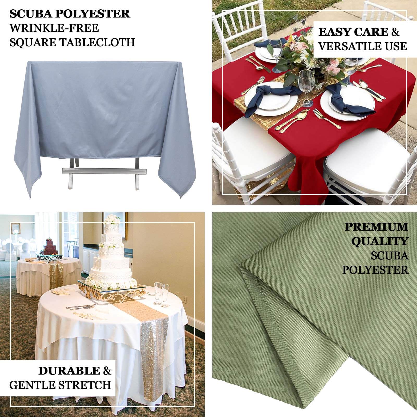 Scuba Square Table Overlay 70"x70" Shimmer Silver - Wrinkle Free & Smooth Table Topper - Image 4