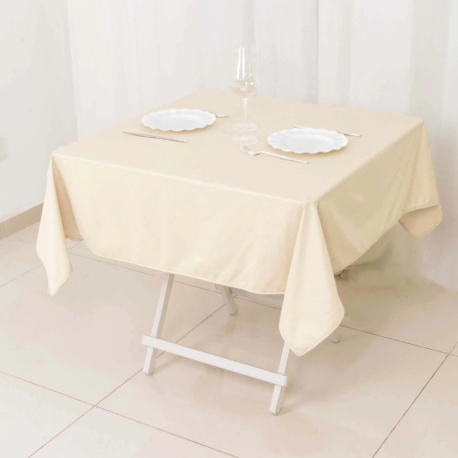 Scuba Square Tablecloth 54"x54" Beige - Wrinkle Free Table Cover - Image 10