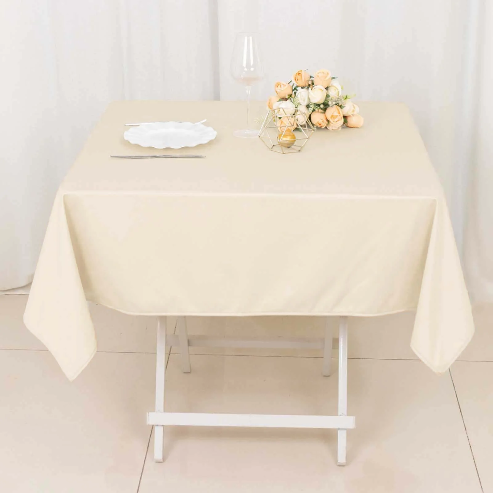 Scuba Square Tablecloth 54"x54" Beige - Wrinkle Free Table Cover - Image 13