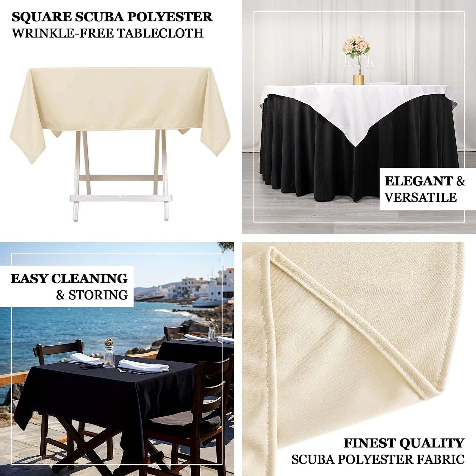 Scuba Square Tablecloth 54"x54" Beige - Wrinkle Free Table Cover - Image 3
