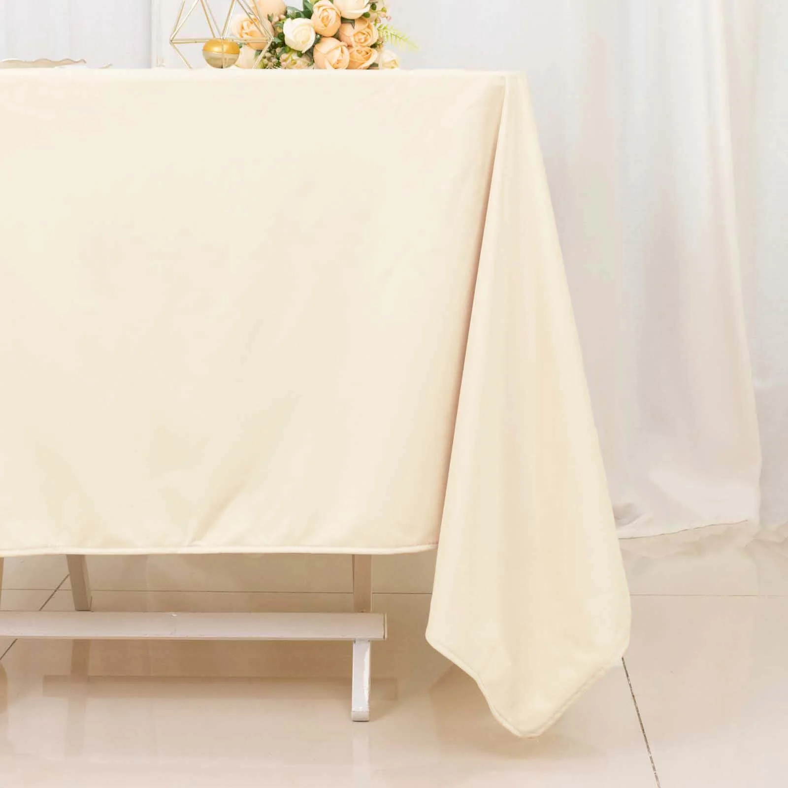 Scuba Square Tablecloth 70"x70" Beige - Wrinkle Free Table Cover - Image 2