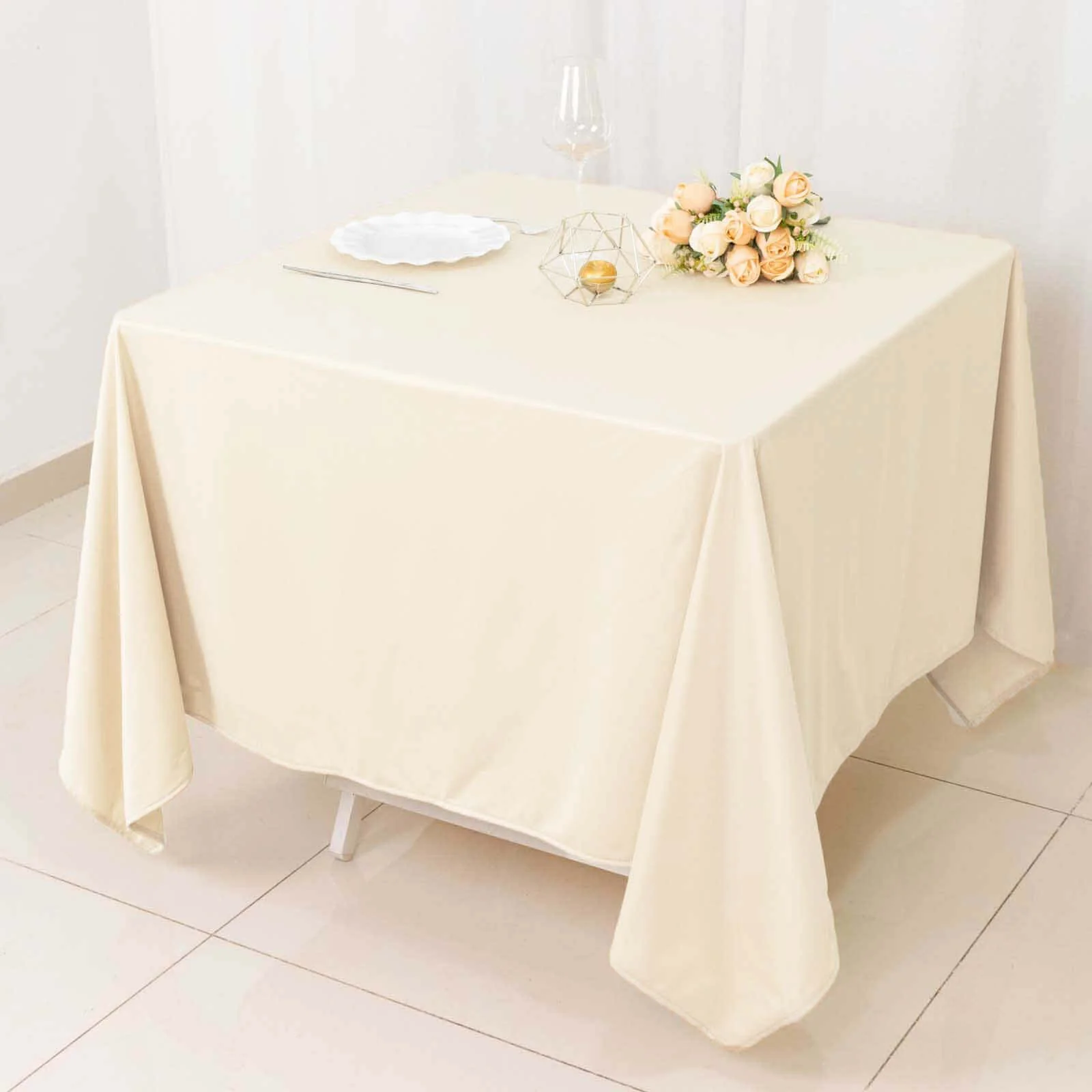 Scuba Square Tablecloth 70"x70" Beige - Wrinkle Free Table Cover - Image 3