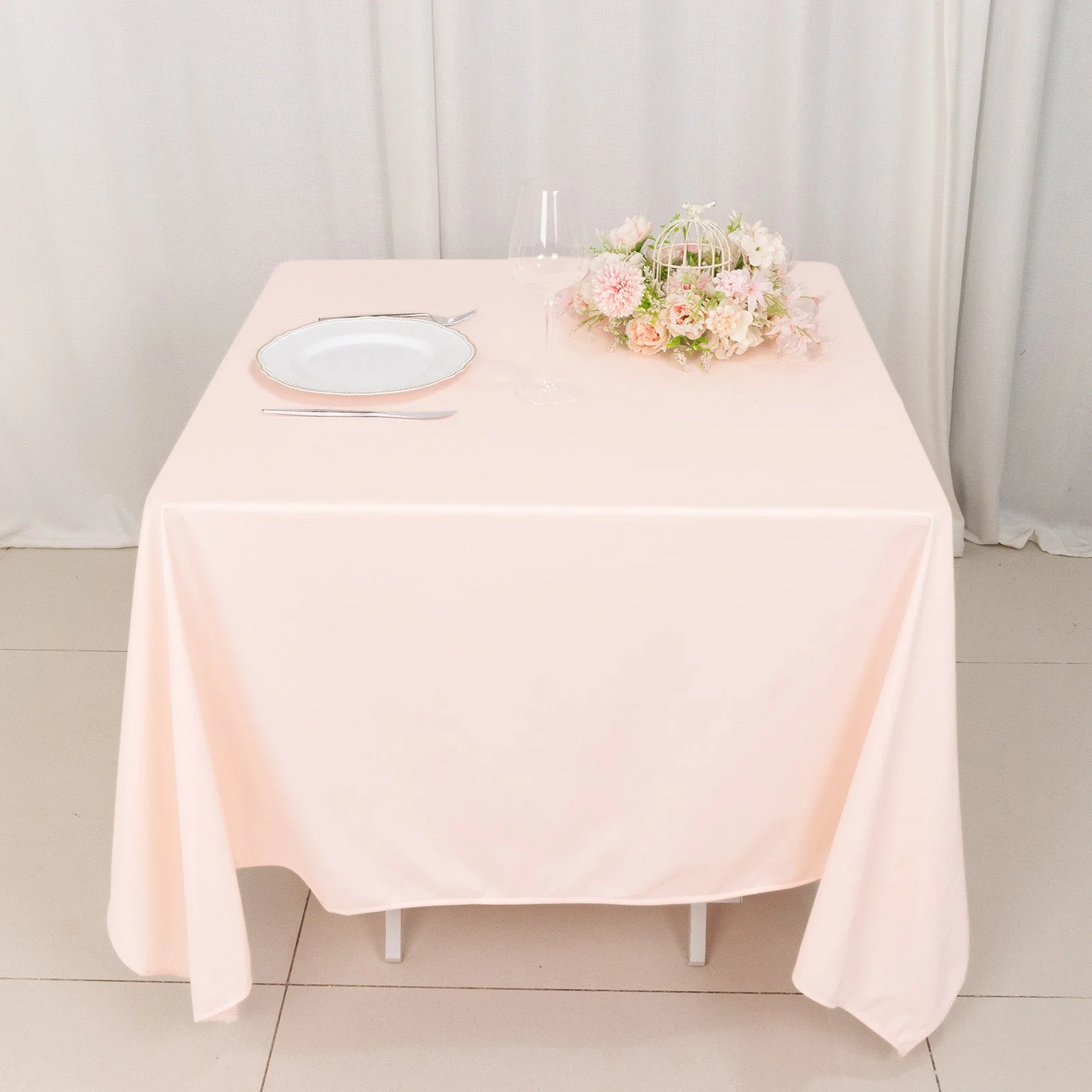 Scuba Square Tablecloth 70"x70" Blush - Wrinkle Free Table Cover - Image 11