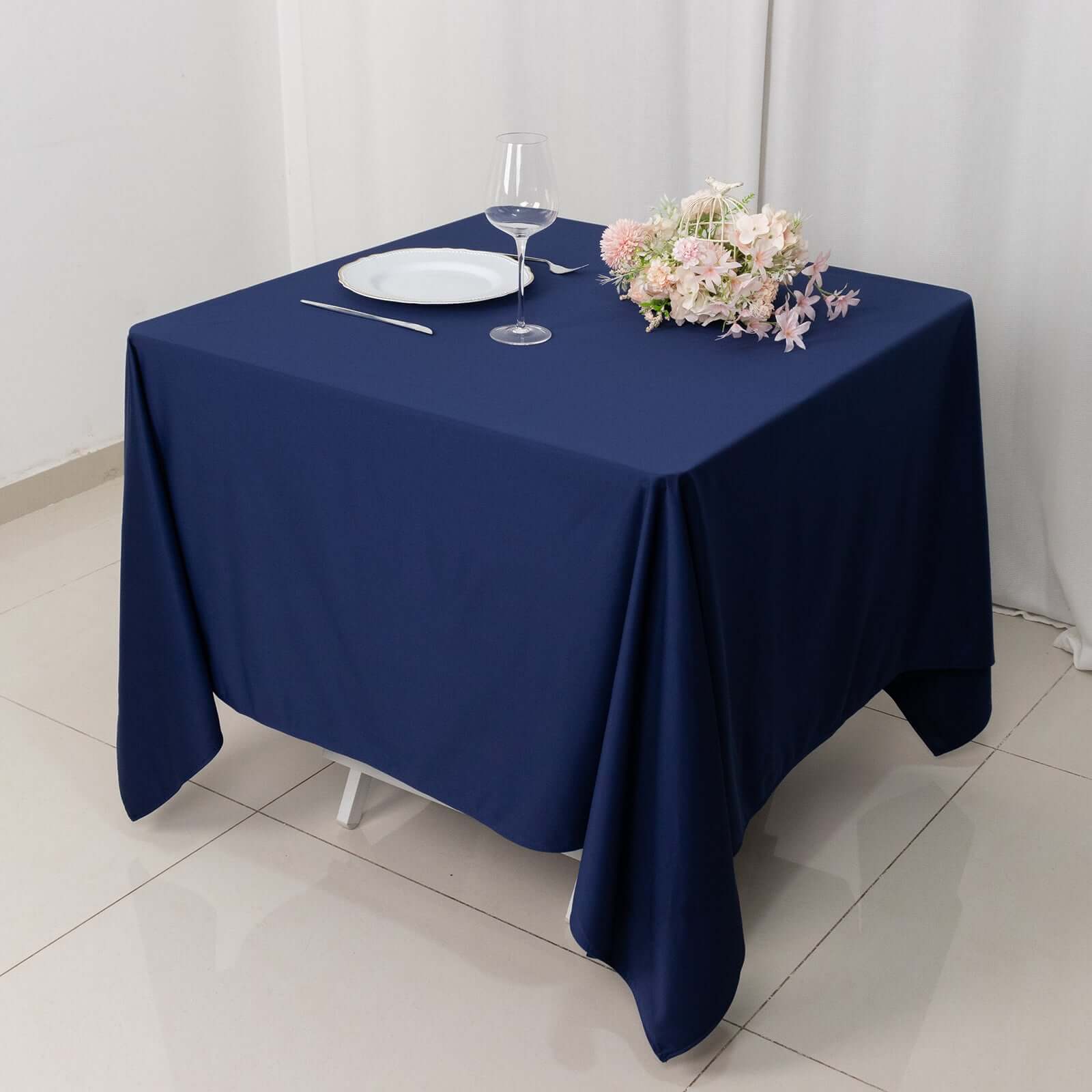 Scuba Square Tablecloth 70"x70" Navy Blue - Wrinkle Free Table Cover - Image 9