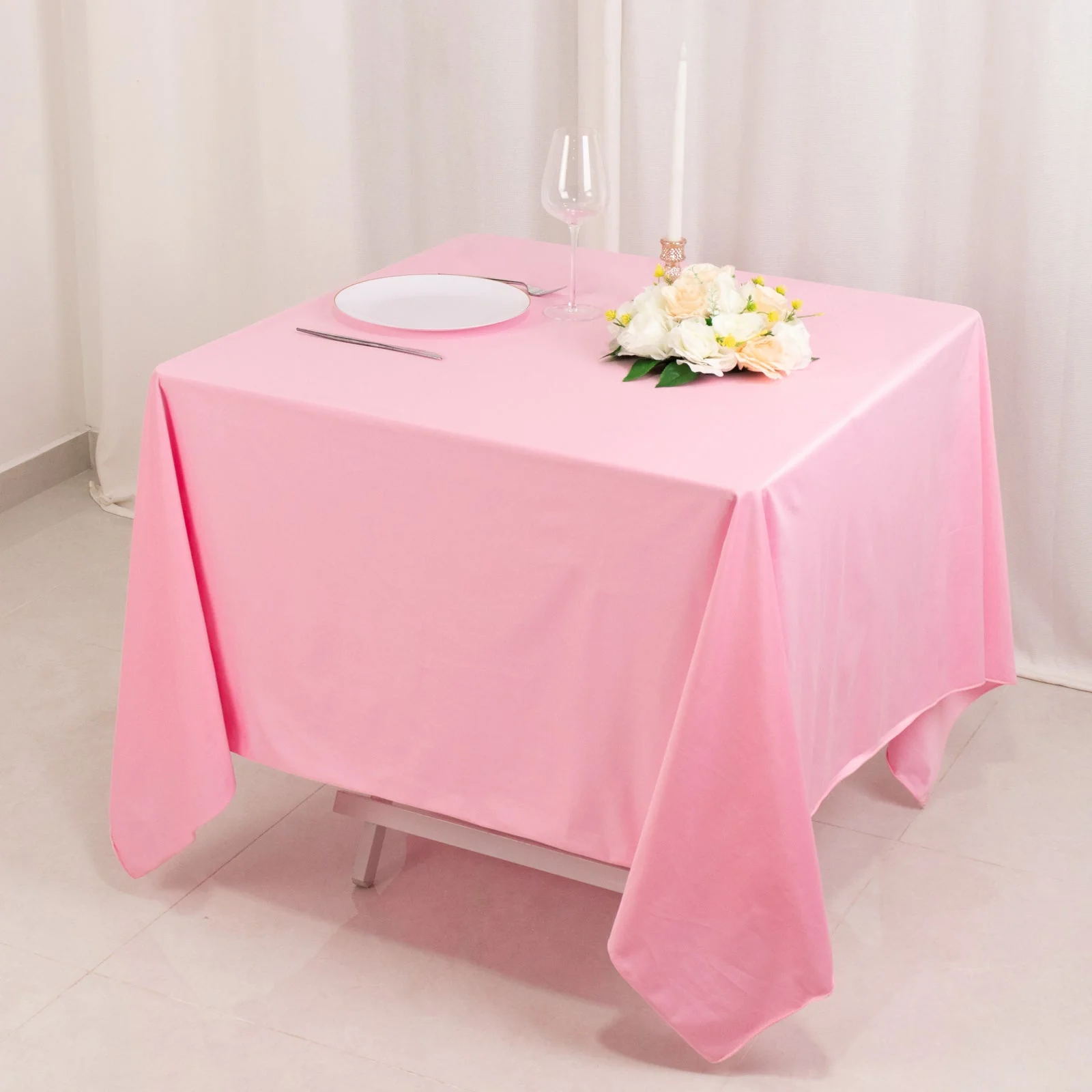 Scuba Square Tablecloth 70"x70" Pink - Wrinkle Free Table Cover - Image 6