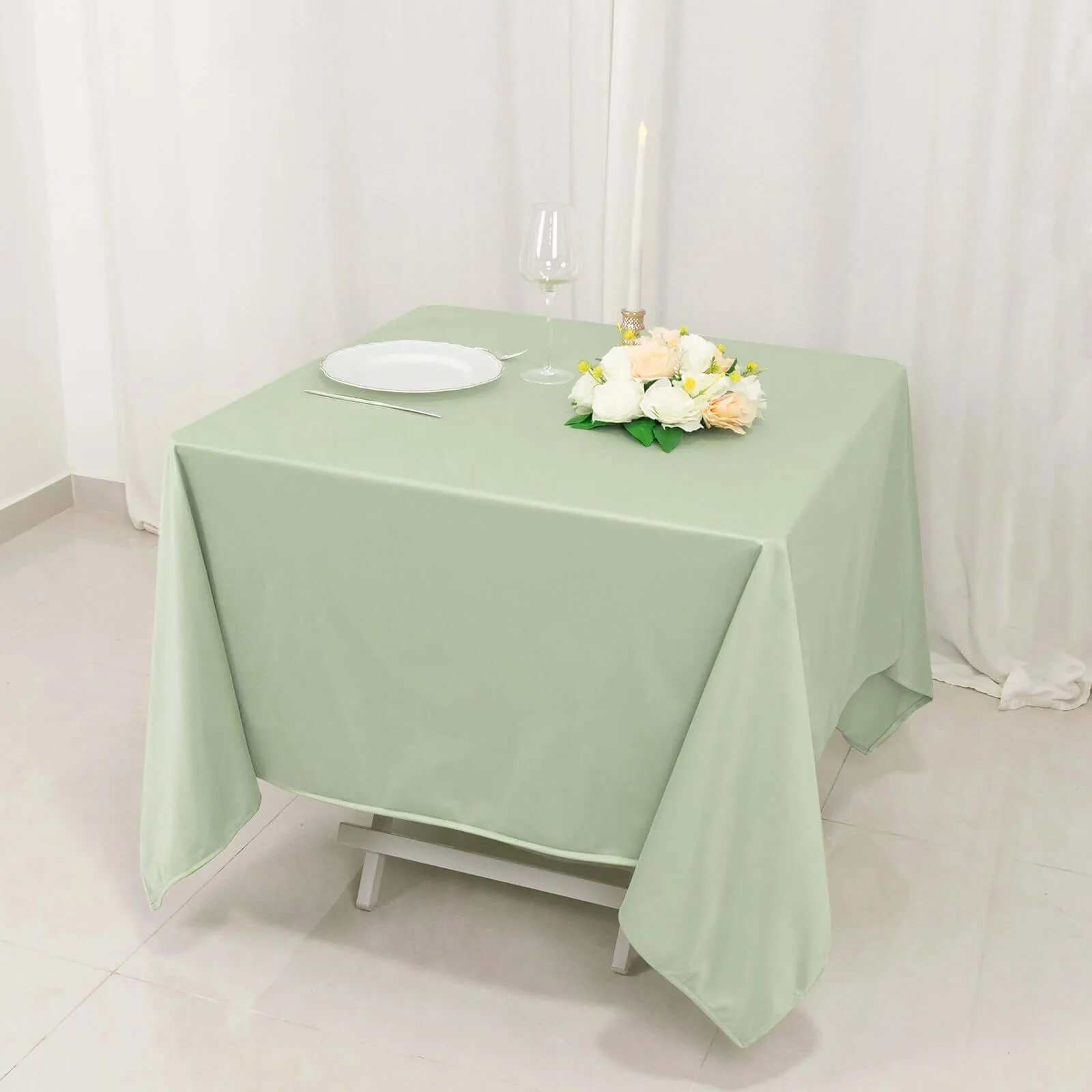 Scuba Square Tablecloth 70"x70" Sage Green - Wrinkle Free Table Cover - Image 7