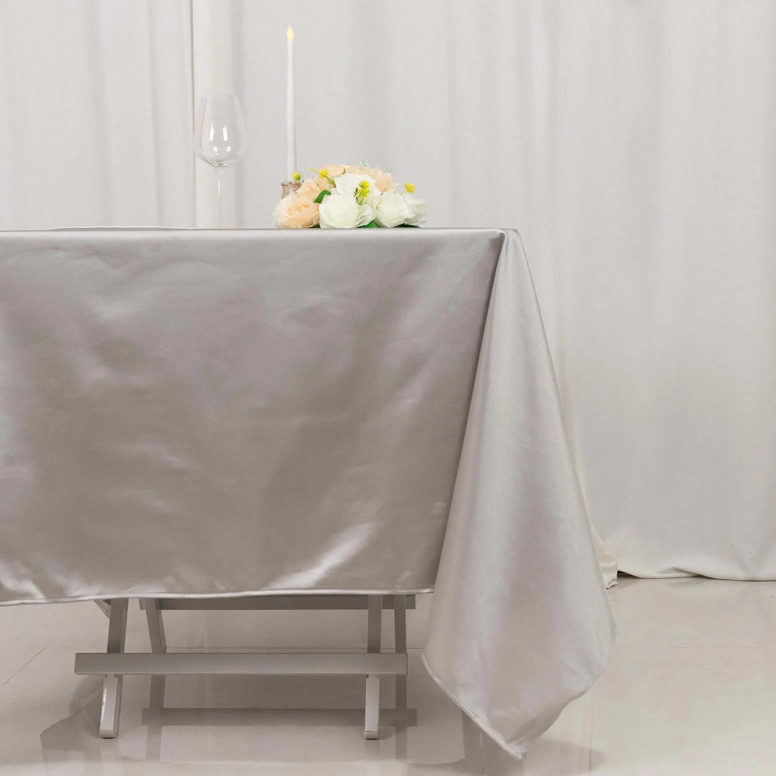 Scuba Square Tablecloth 70"x70" Shimmer Silver - Wrinkle Free Table Cover - Image 2