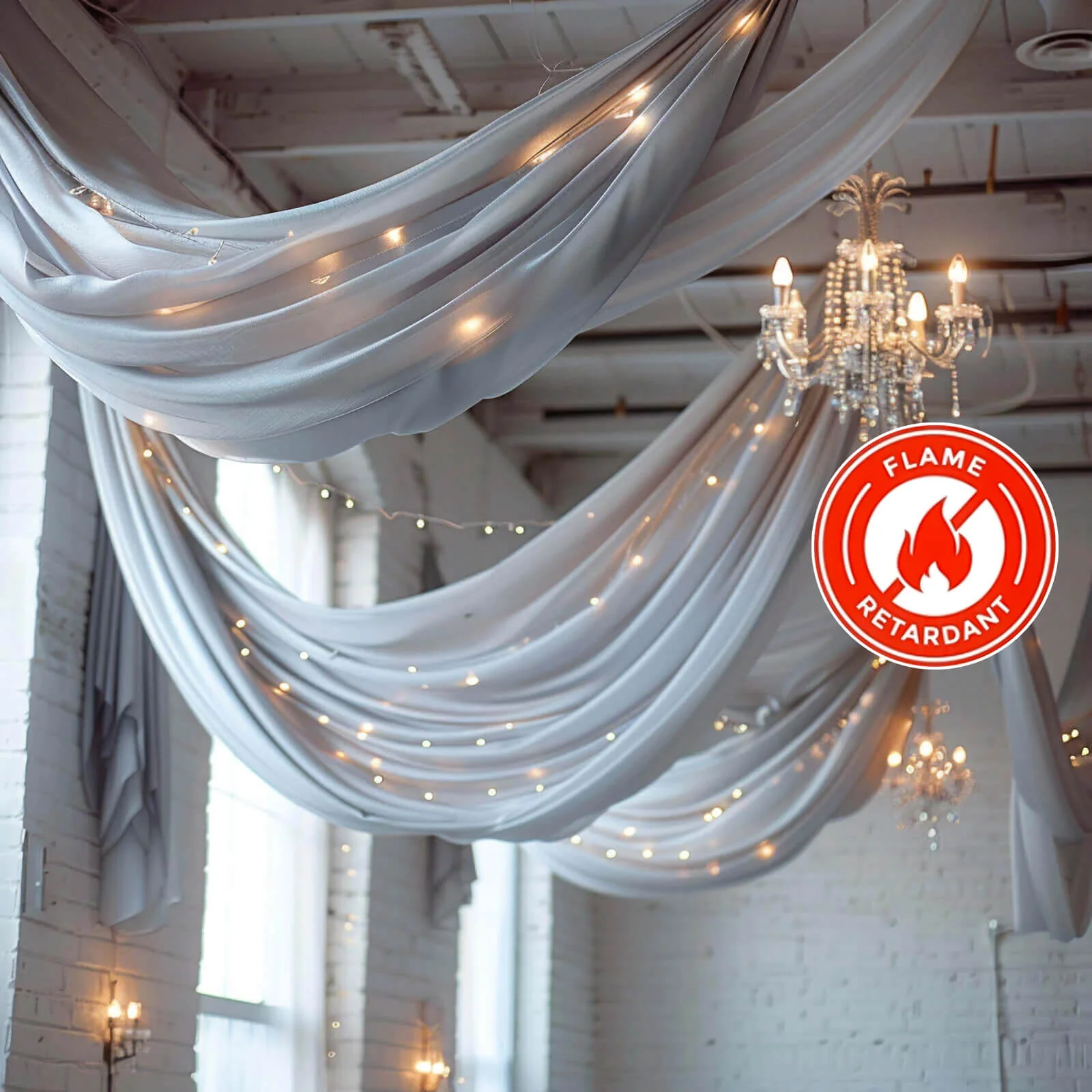 Silver Chiffon Ceiling Drapery, Durable Flame Resistant Long Curtain Backdrop Panel With Rod Pocket 5ftx32ft - Image 5