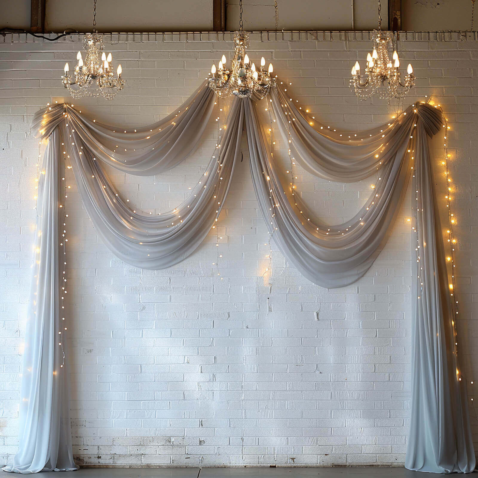 Silver Chiffon Ceiling Drapery, Durable Flame Resistant Long Curtain Backdrop Panel With Rod Pocket 5ftx32ft - Image 7