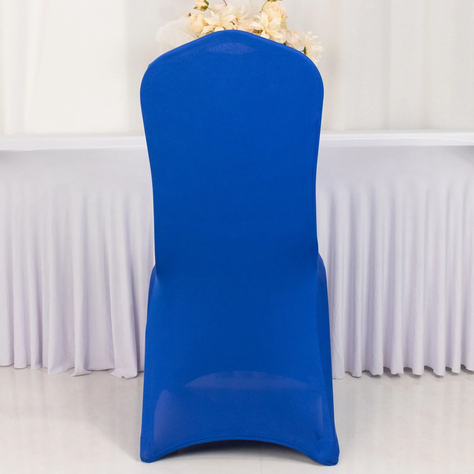 Premium Spandex Stretch Fitted Banquet Chair Cover 220GSM Royal Blue with Foot Pockets - Durable Slipcover - Image 3