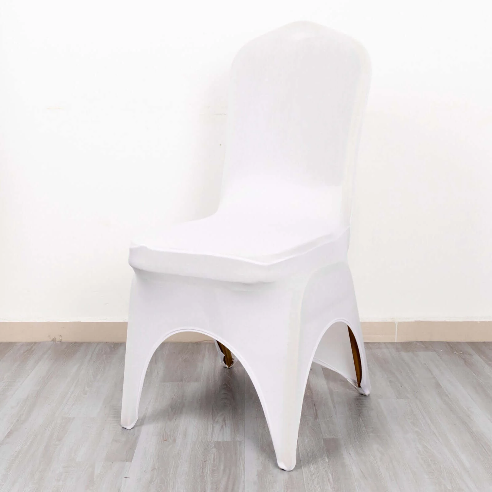 Premium Stretch Spandex Banquet Chair Cover White 160GSM with Foot Pockets - Fitted 3-Way Open Arch Slipcover