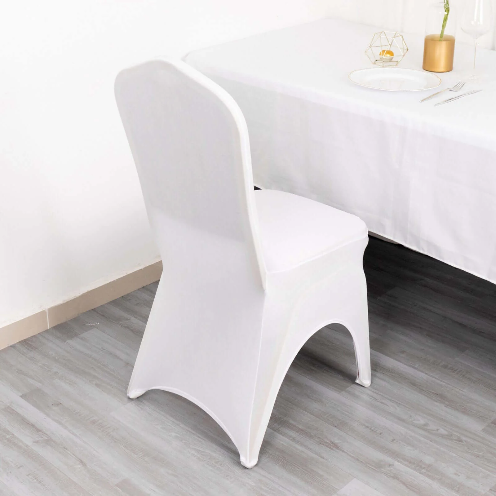 Premium Stretch Spandex Banquet Chair Cover White 160GSM with Foot Pockets - Fitted 3-Way Open Arch Slipcover - Image 2