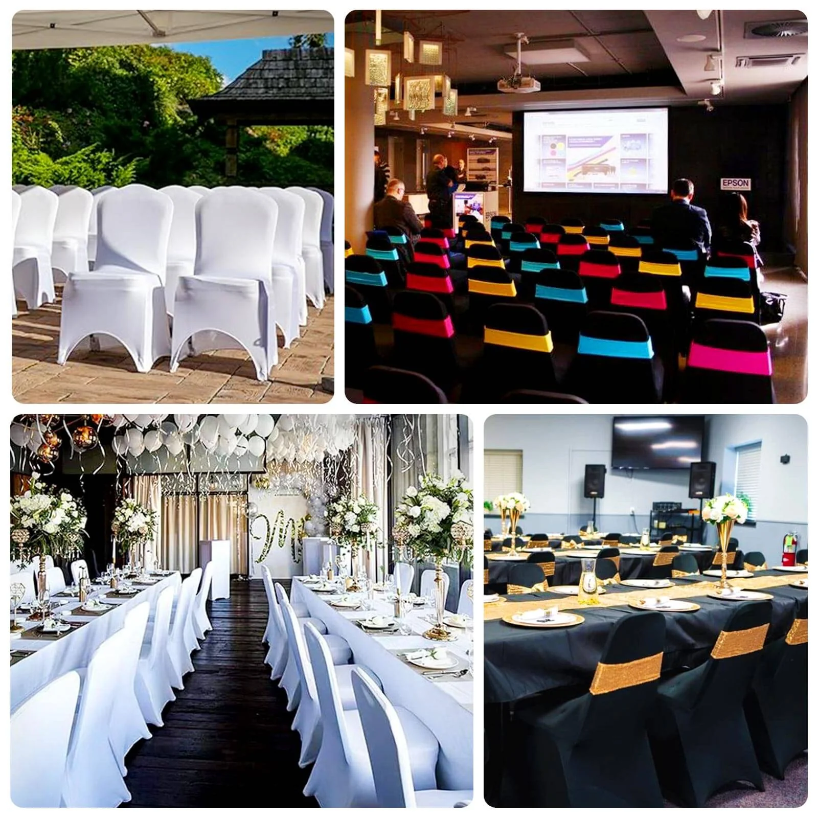 Premium Stretch Spandex Banquet Chair Cover White 160GSM with Foot Pockets - Fitted 3-Way Open Arch Slipcover - Image 5
