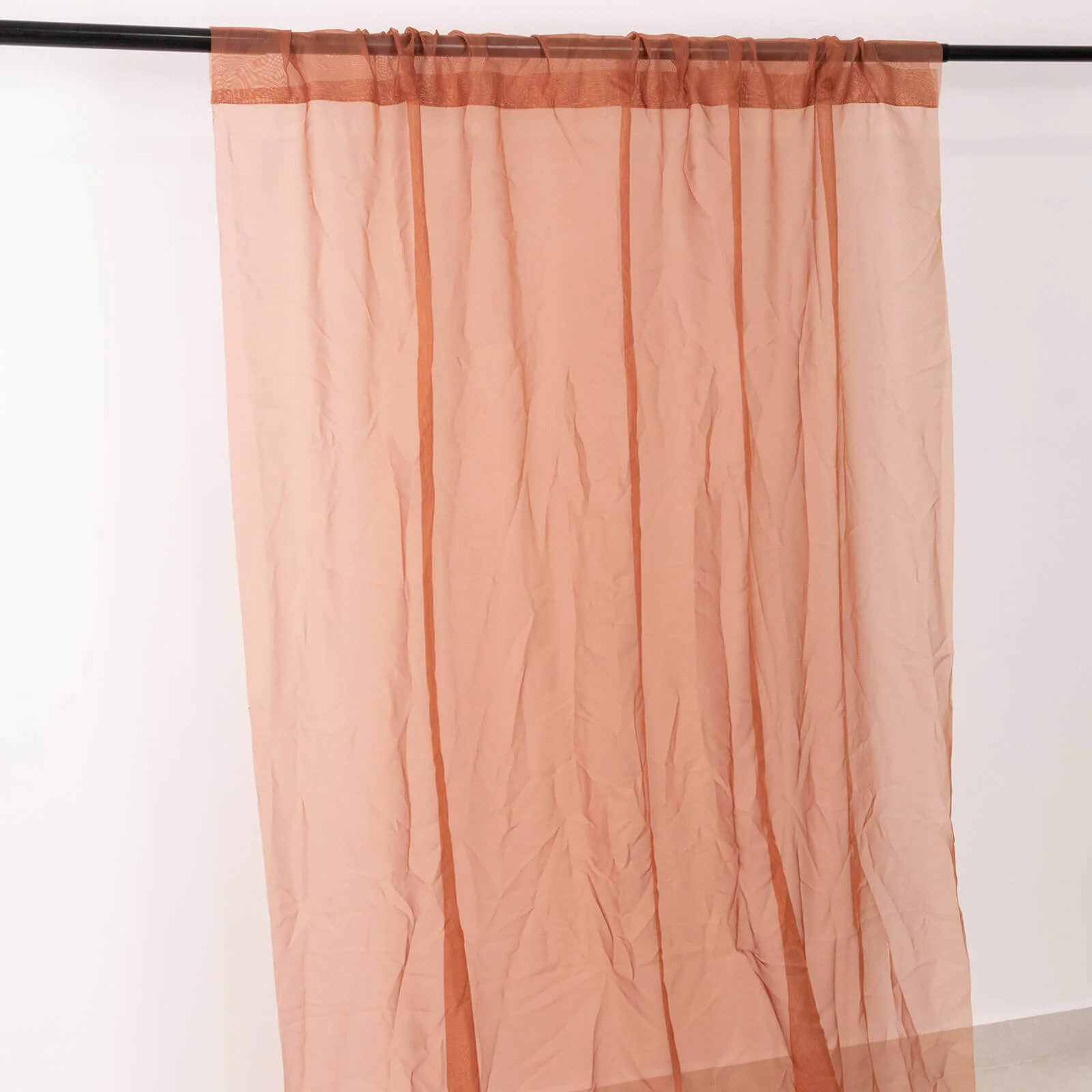 Terracotta (Rust) Chiffon Ceiling Drapery, Durable Flame Resistant Long Curtain Backdrop Panel With Rod Pocket 5ftx32ft - Image 2