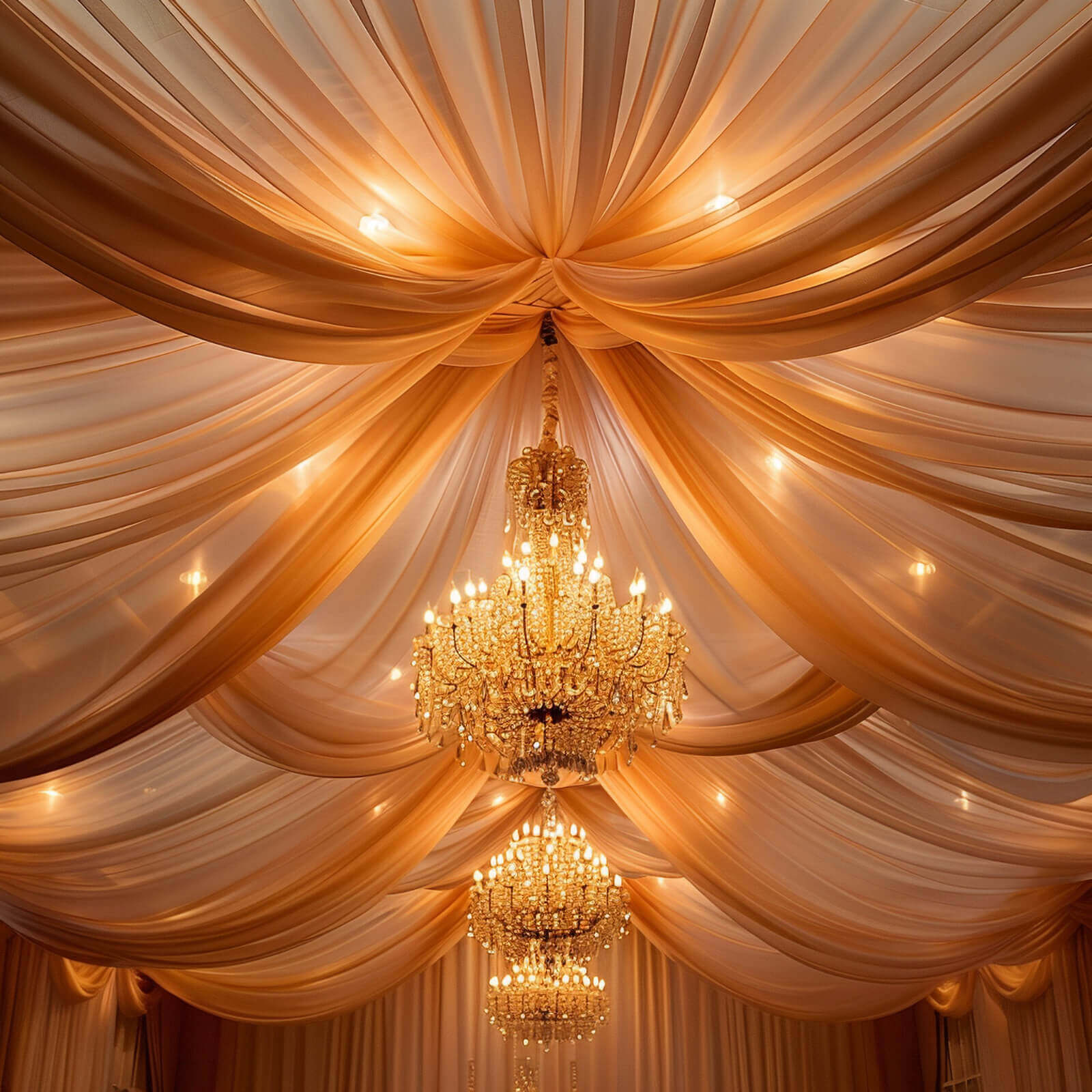 Terracotta (Rust) Chiffon Ceiling Drapery, Durable Flame Resistant Long Curtain Backdrop Panel With Rod Pocket 5ftx32ft - Image 6