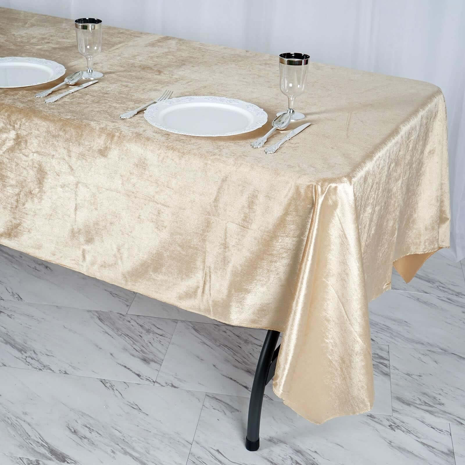 Premium Velvet Rectangle Tablecloth 60"x102" Champagne - Soft Textured Feel Reusable Table Cover - Image 2