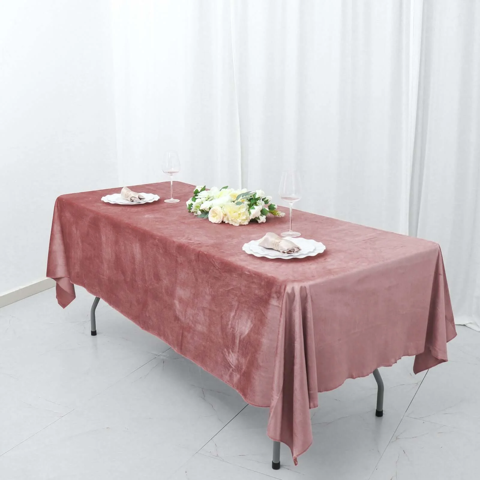 Premium Velvet Rectangle Tablecloth 60"x102" Dusty Rose - Soft Textured Feel Reusable Table Cover - Image 4