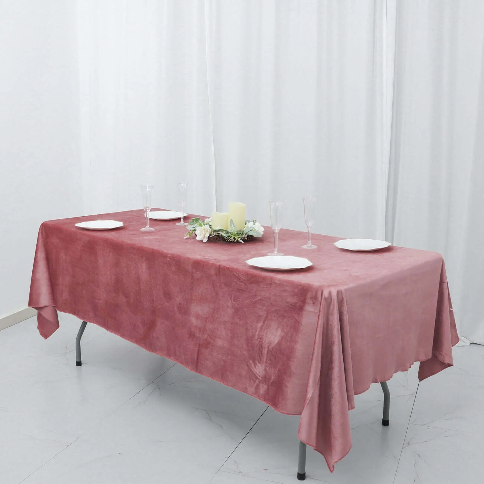 Premium Velvet Rectangle Tablecloth 60"x102" Dusty Rose - Soft Textured Feel Reusable Table Cover - Image 6