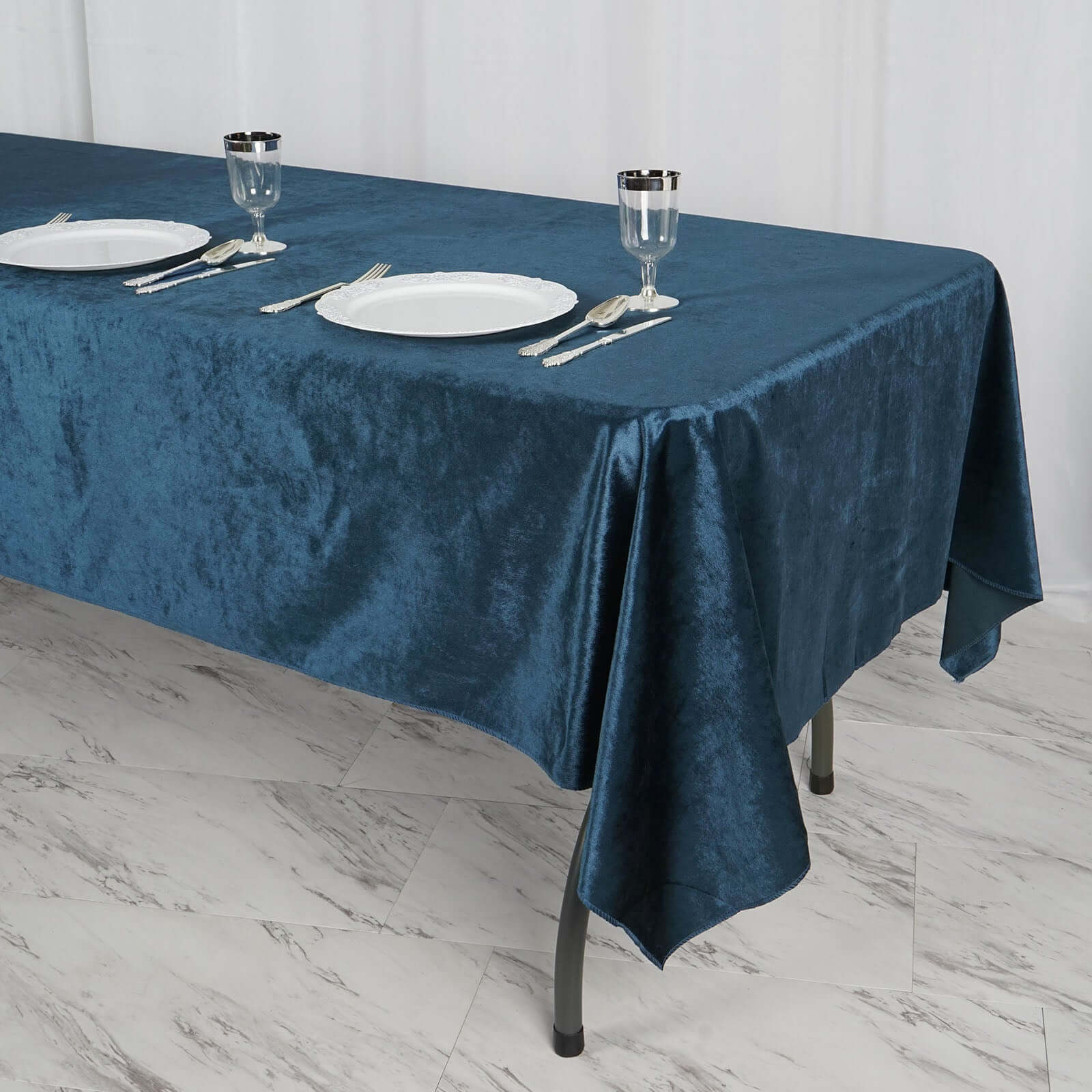 Premium Velvet Rectangle Tablecloth 60"x102" Navy Blue - Soft Textured Feel Reusable Table Cover - Image 2