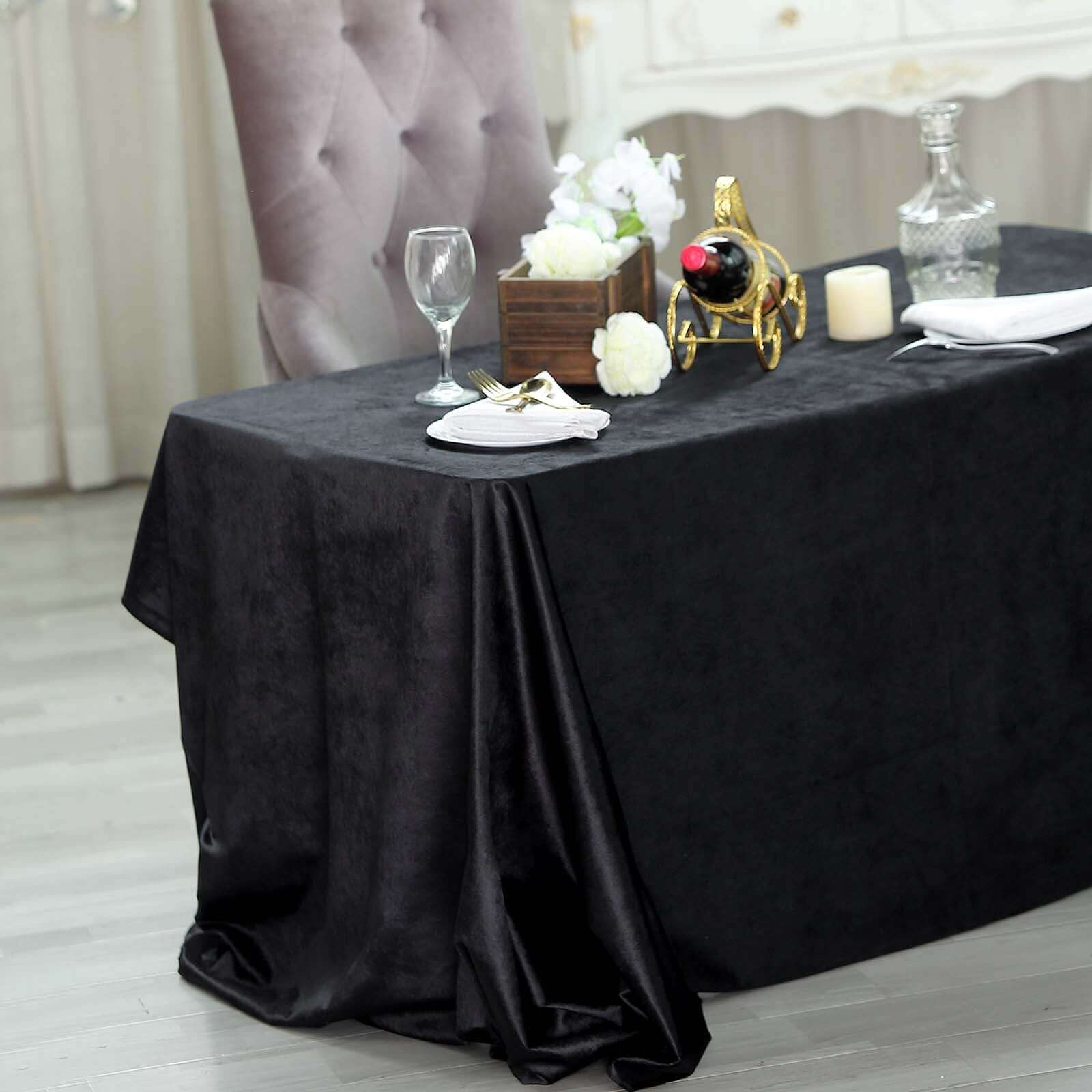 Premium Velvet Rectangle Tablecloth 90"x132" Black - Soft Textured Feel Luxe Reusable Seamless Table Cover - Image 2