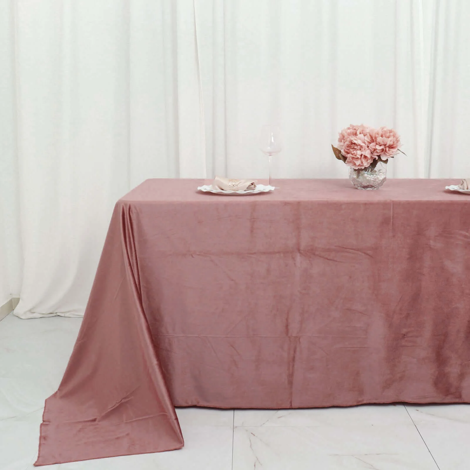 Premium Velvet Rectangle Tablecloth 90"x132" Dusty Rose - Soft Textured Feel Reusable Seamless Table Cover - Image 2