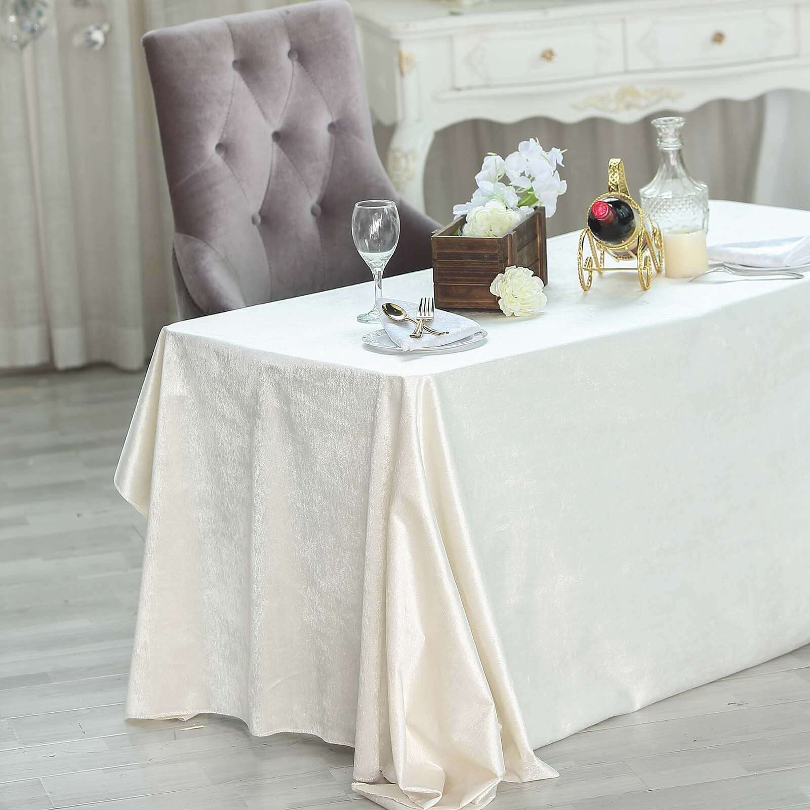 Premium Velvet Rectangle Tablecloth 90"x132" Ivory - Soft Textured Feel Reusable Seamless Table Cover - Image 2