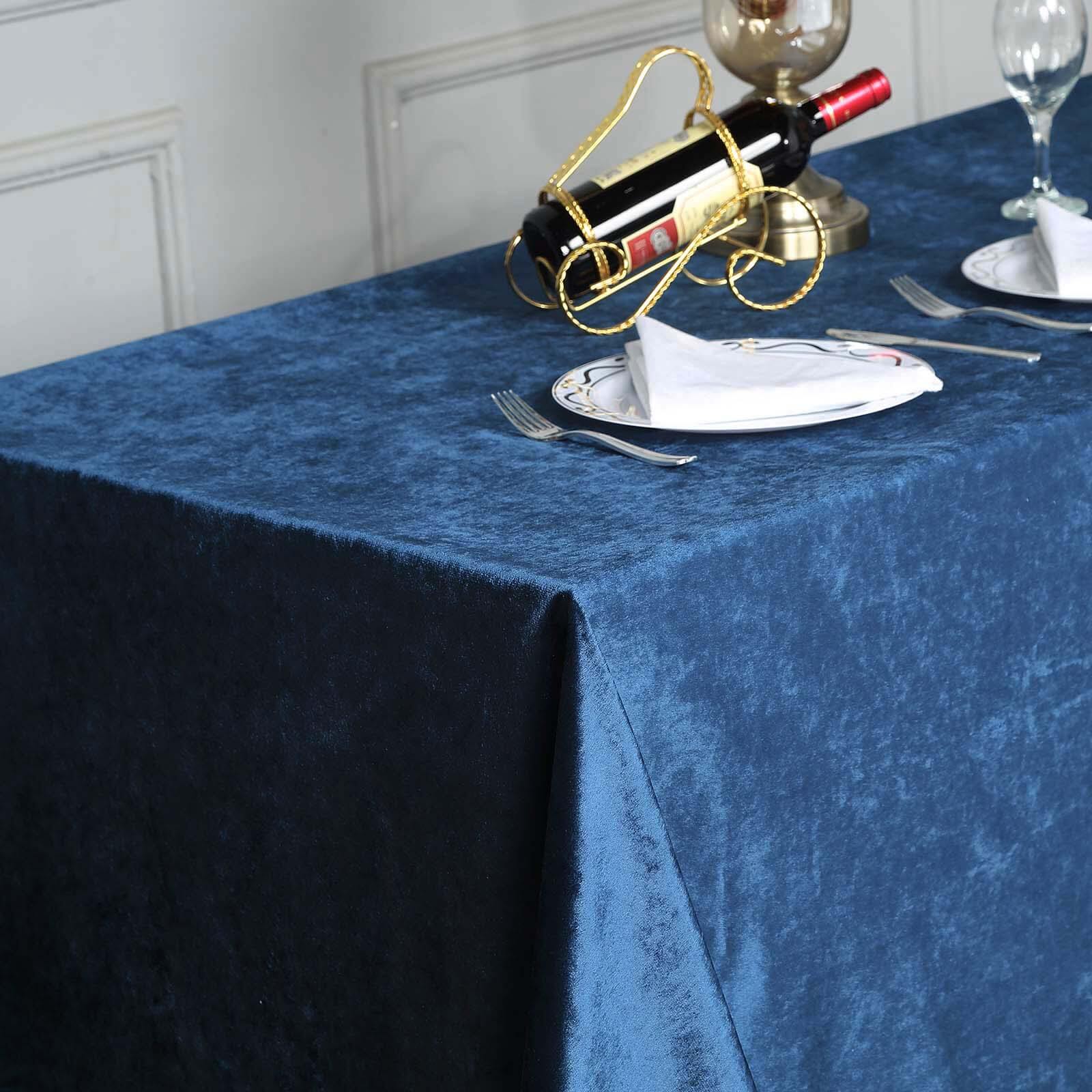 Premium Velvet Rectangle Tablecloth 90"x132" Navy Blue - Soft Textured Feel Reusable Seamless Table Cover - Image 5