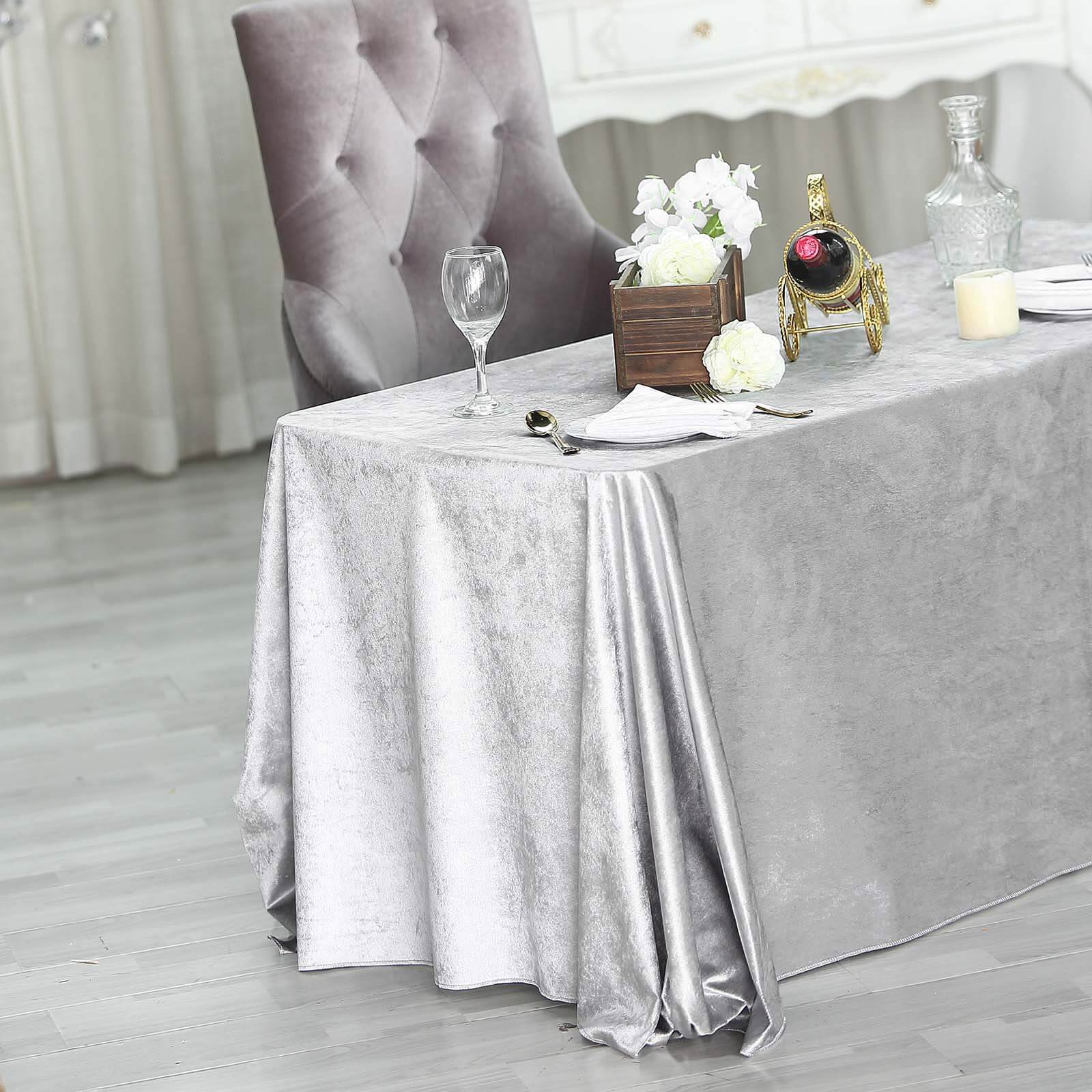 Premium Velvet Rectangle Tablecloth 90"x132" Silver -Soft Textured Feel Reusable Seamless Table Cover - Image 2