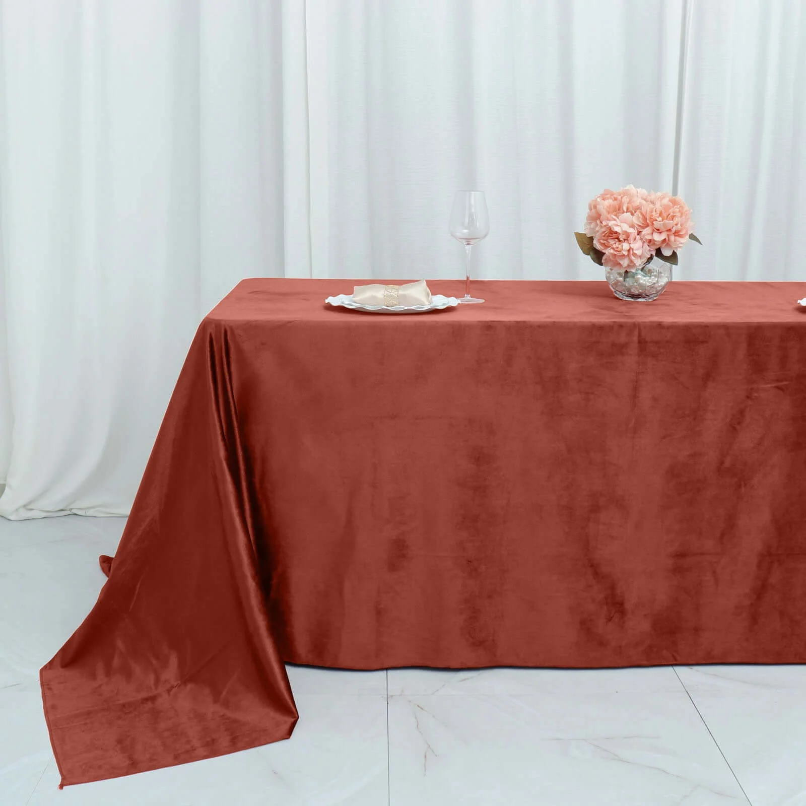 Premium Velvet Rectangle Tablecloth 90"x132" Terracotta (Rust) - Soft Textured Feel Reusable Seamless Table Cover - Image 2