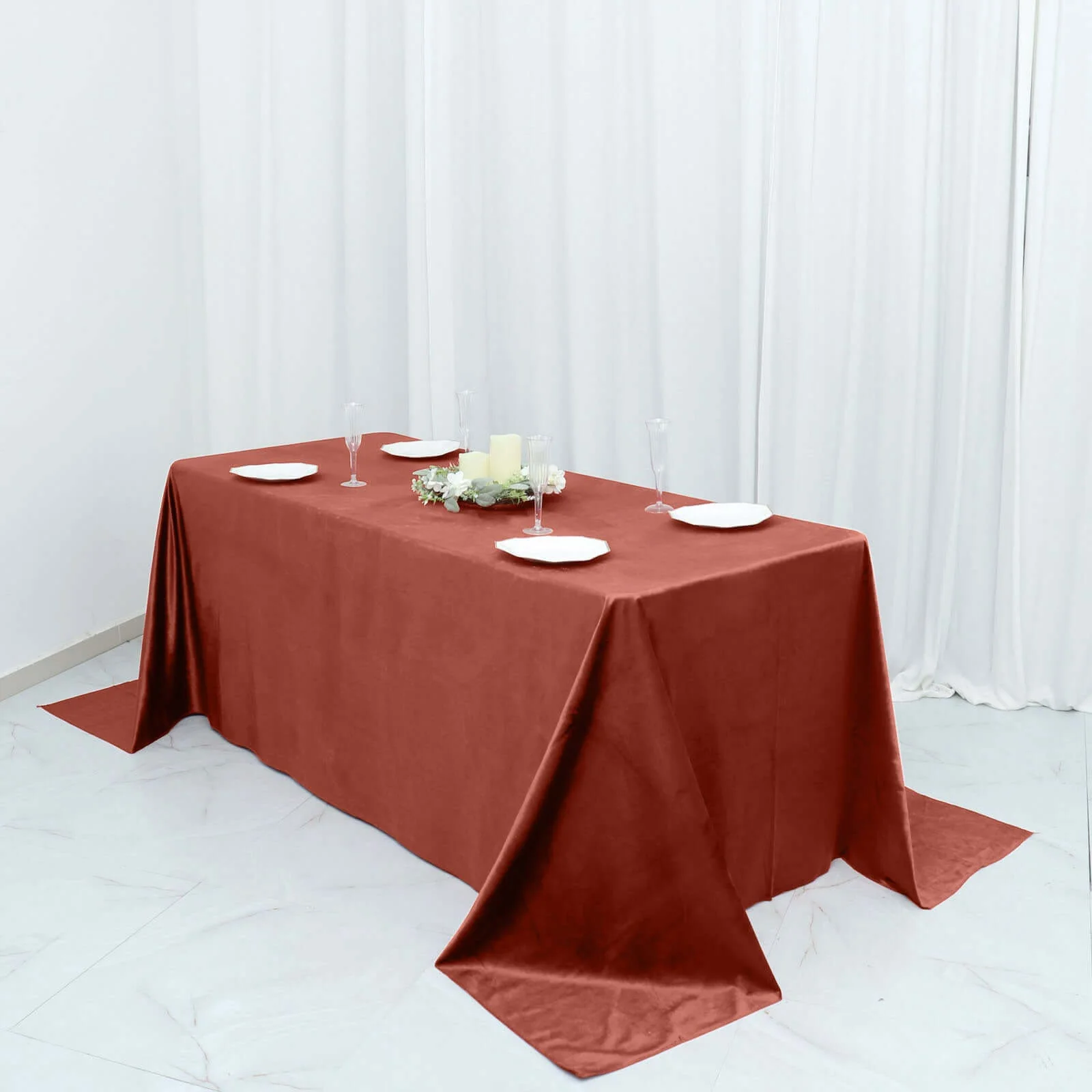Premium Velvet Rectangle Tablecloth 90"x132" Terracotta (Rust) - Soft Textured Feel Reusable Seamless Table Cover - Image 5
