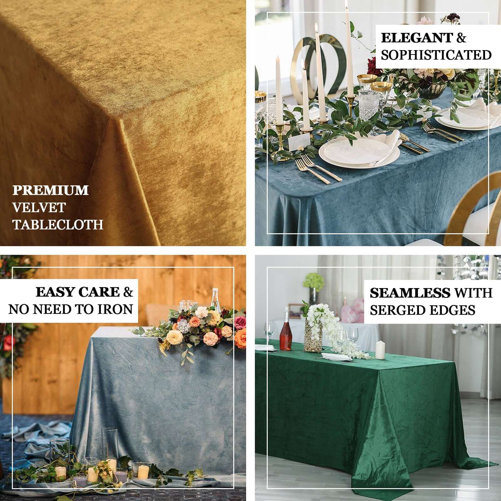 Premium Velvet Rectangle Tablecloth 90"x156" Black - Soft Textured Feel Reusable Seamless Table Cover - Image 4
