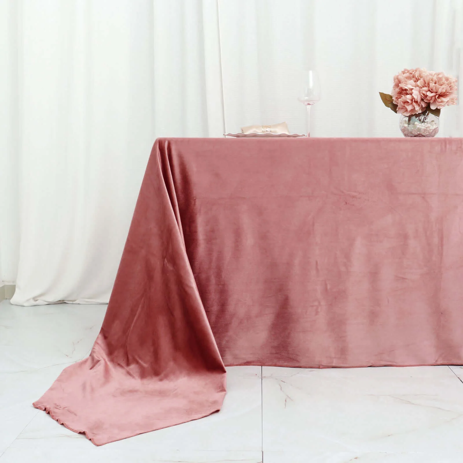 Premium Velvet Rectangle Tablecloth 90"x156" Dusty Rose - Soft Textured Feel Reusable Seamless Table Cover - Image 2