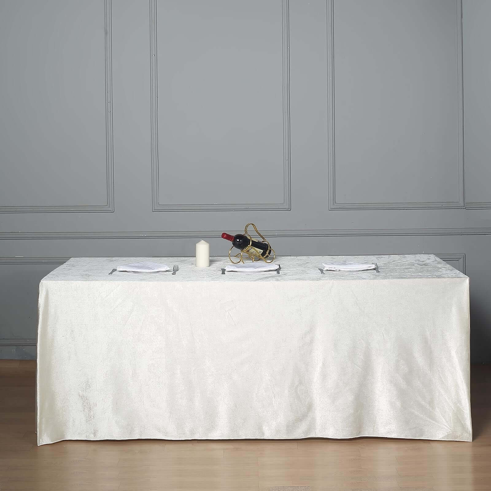 Premium Velvet Rectangle Tablecloth 90"x156" Ivory - Soft Textured Feel Reusable Seamless Table Cover - Image 2