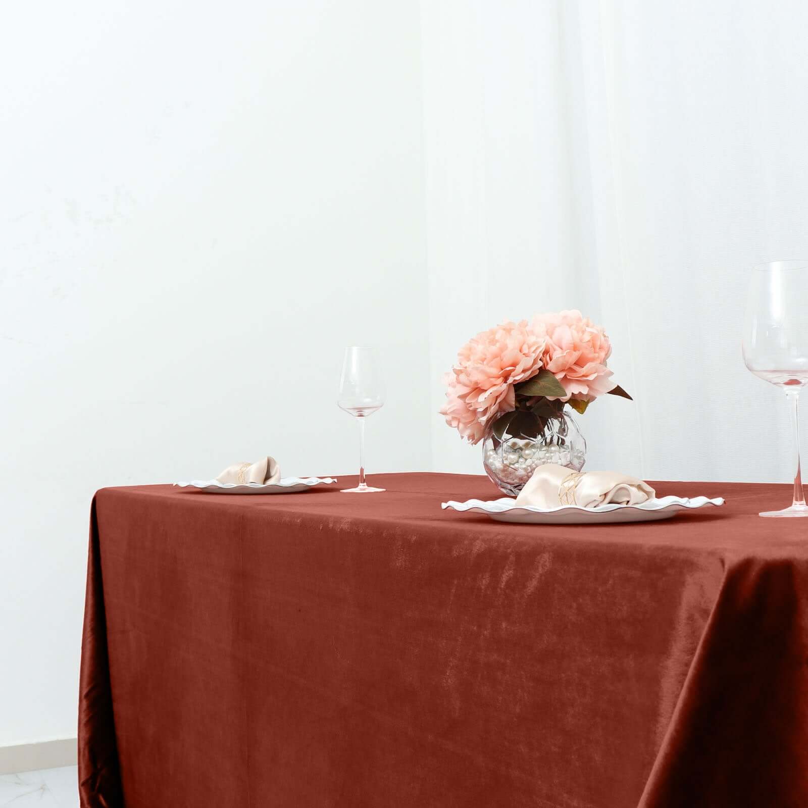 Premium Velvet Rectangle Tablecloth 90"x156" Terracotta (Rust) - Soft Textured Feel Reusable Seamless Table Cover - Image 5
