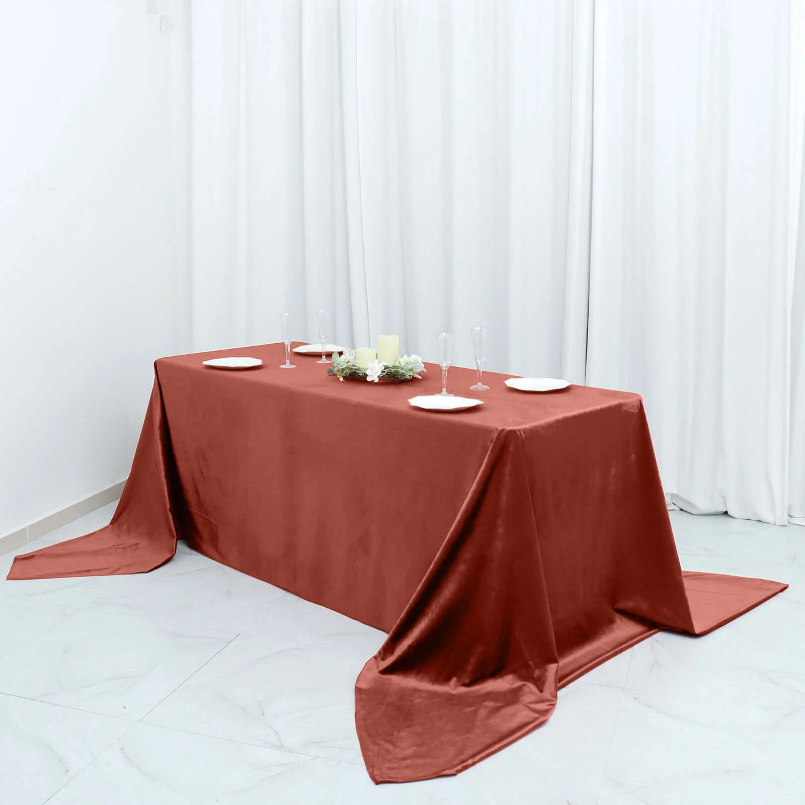 Premium Velvet Rectangle Tablecloth 90"x156" Terracotta (Rust) - Soft Textured Feel Reusable Seamless Table Cover - Image 9