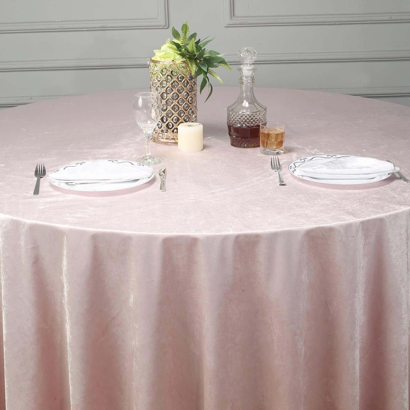 Premium Velvet Round Tablecloth 120" Blush - Seamless Soft & Reusable Table Cover - Image 6