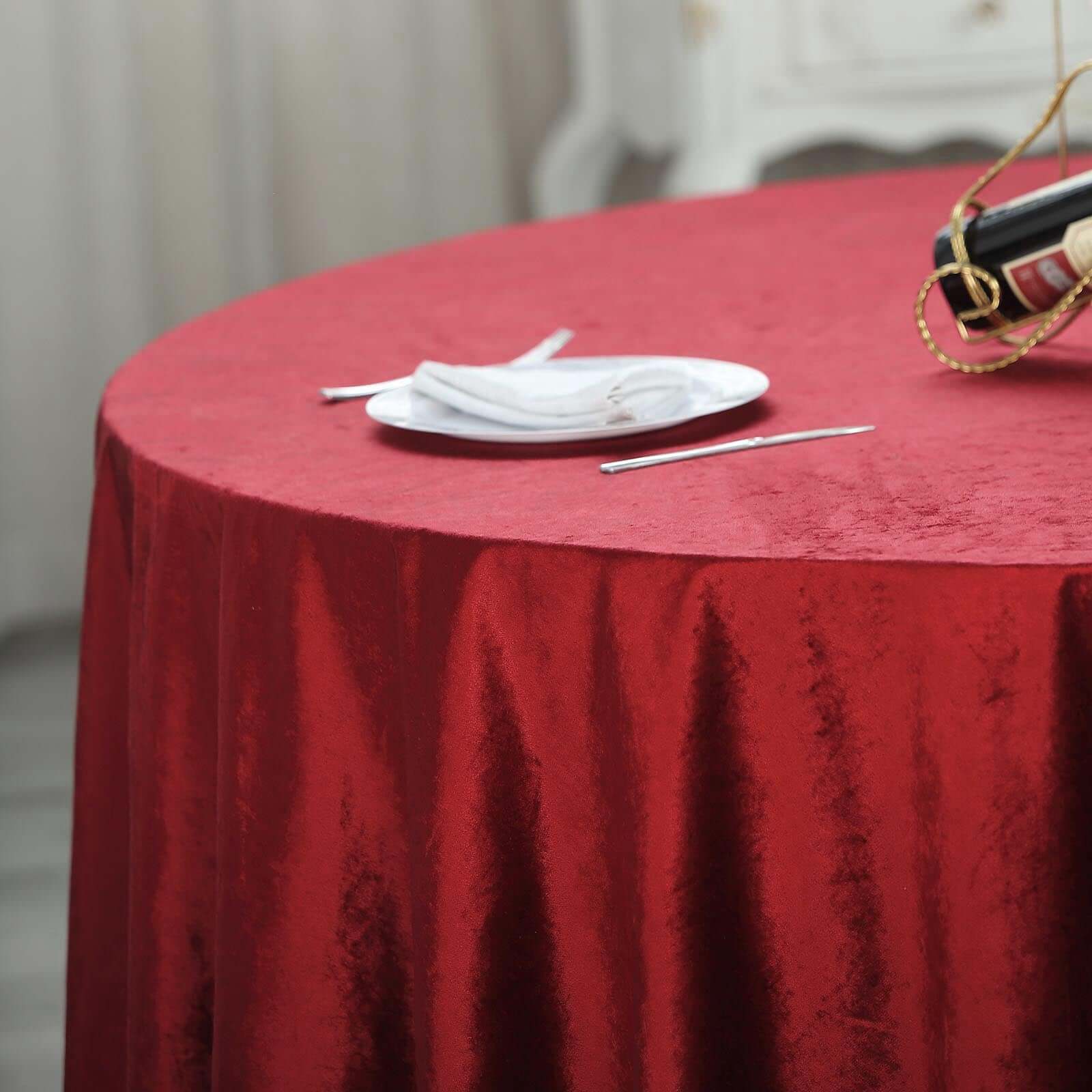 Premium Velvet Round Tablecloth 120" Red - Seamless Soft & Reusable Table Cover - Image 7
