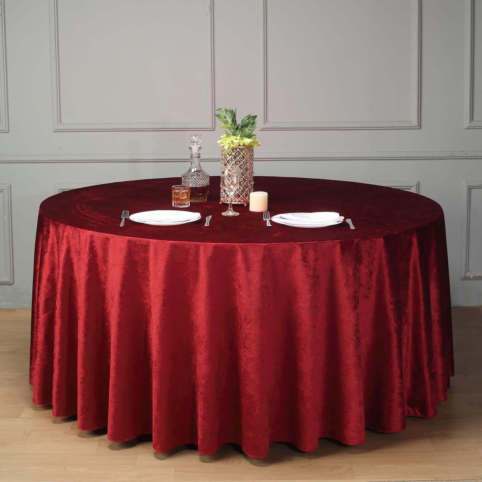 Premium Velvet Round Tablecloth 120" Red - Seamless Soft & Reusable Table Cover - Image 8