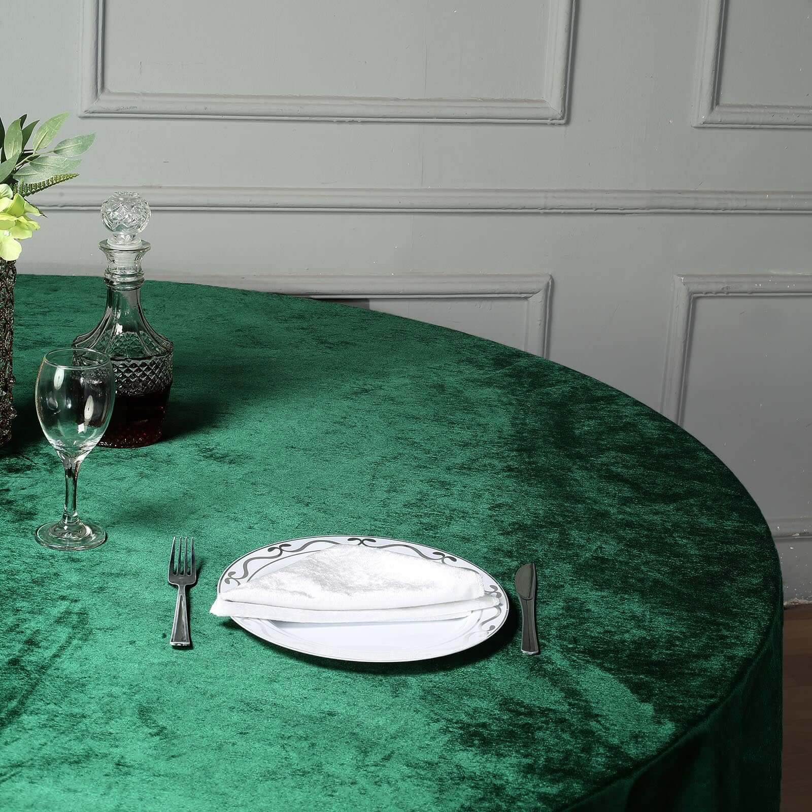 Premium Velvet Round Tablecloth 120" Hunter Emerald Green - Seamless Soft & Reusable Table Cover - Image 6