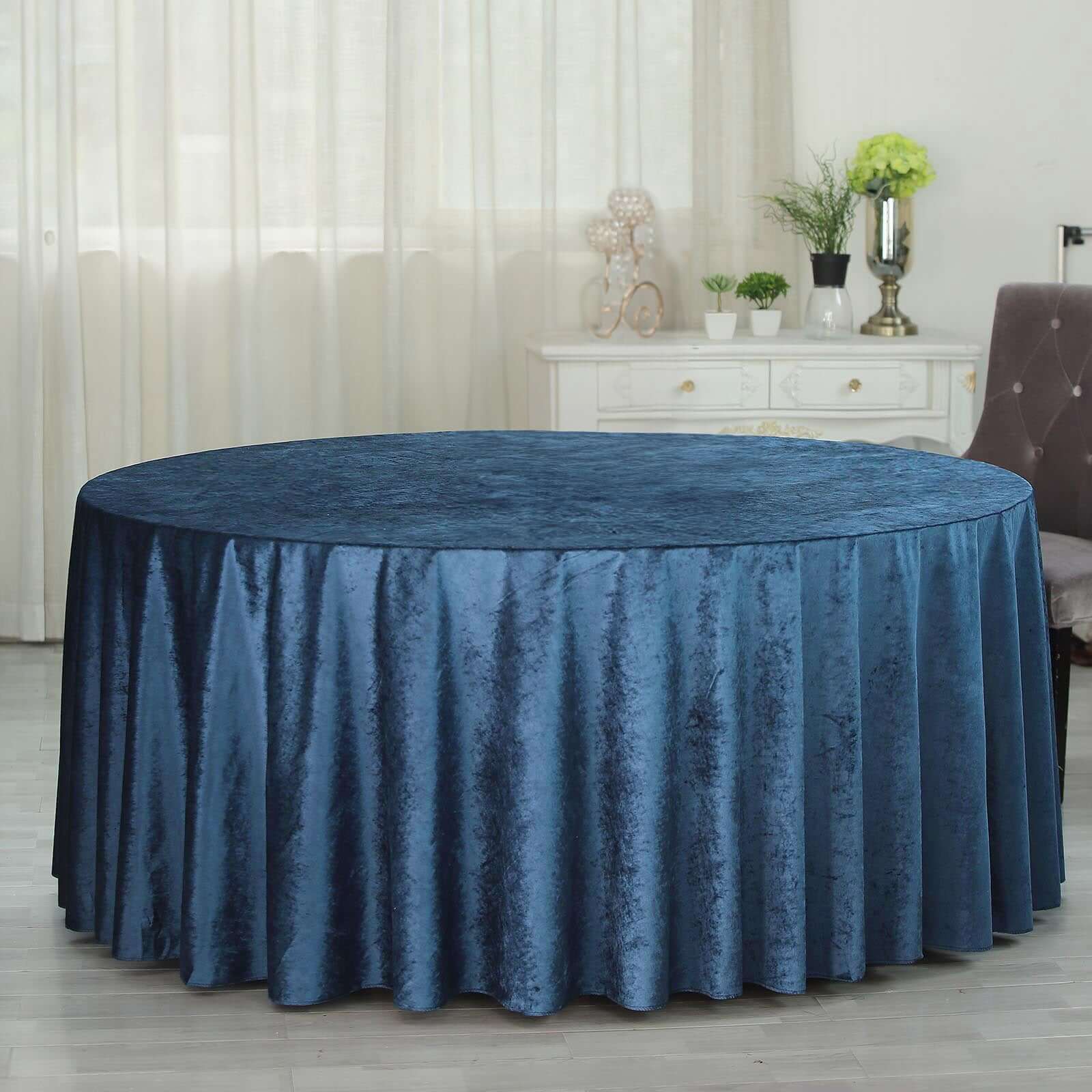 Premium Velvet Round Tablecloth 120" Navy Blue - Seamless Soft & Reusable Table Cover