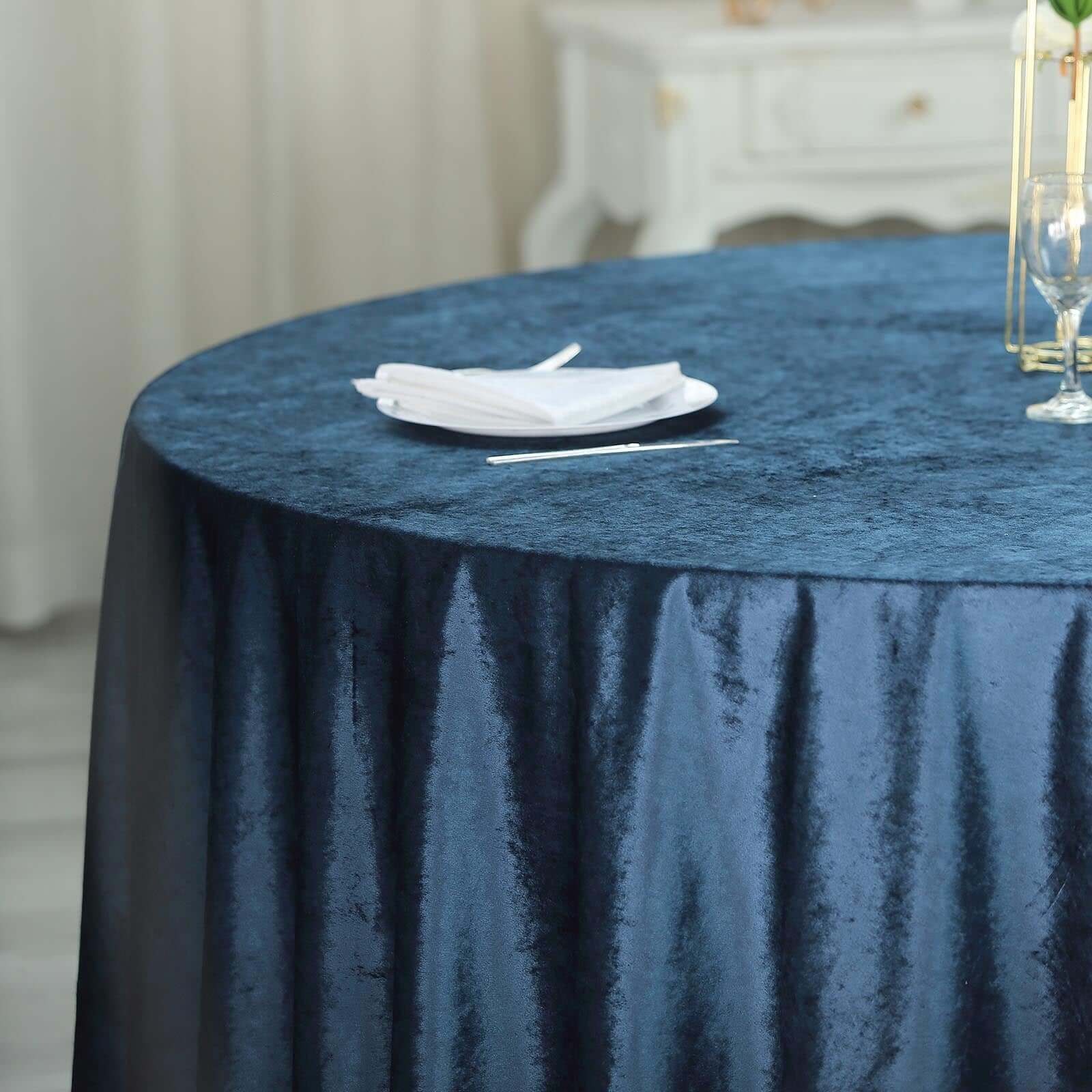 Premium Velvet Round Tablecloth 120" Navy Blue - Seamless Soft & Reusable Table Cover - Image 7