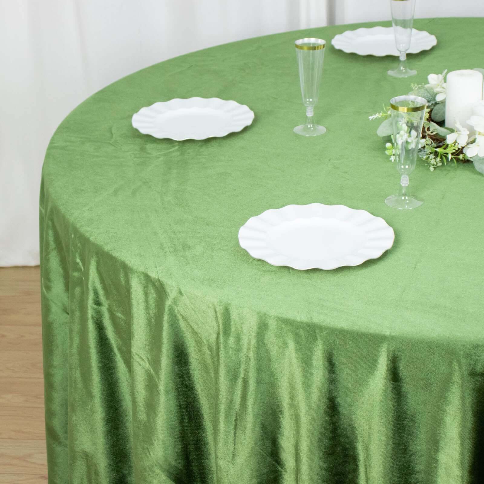 Premium Velvet Round Tablecloth 120" Olive Green - Seamless Soft & Reusable Table Cover - Image 7