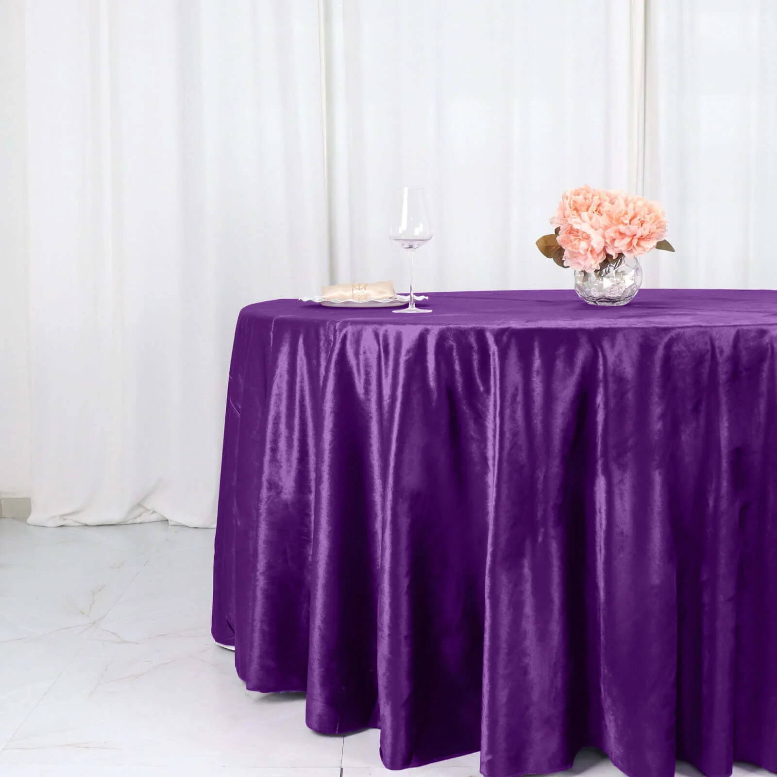 Premium Velvet Round Tablecloth 120" Purple - Seamless Soft & Reusable Table Cover - Image 2