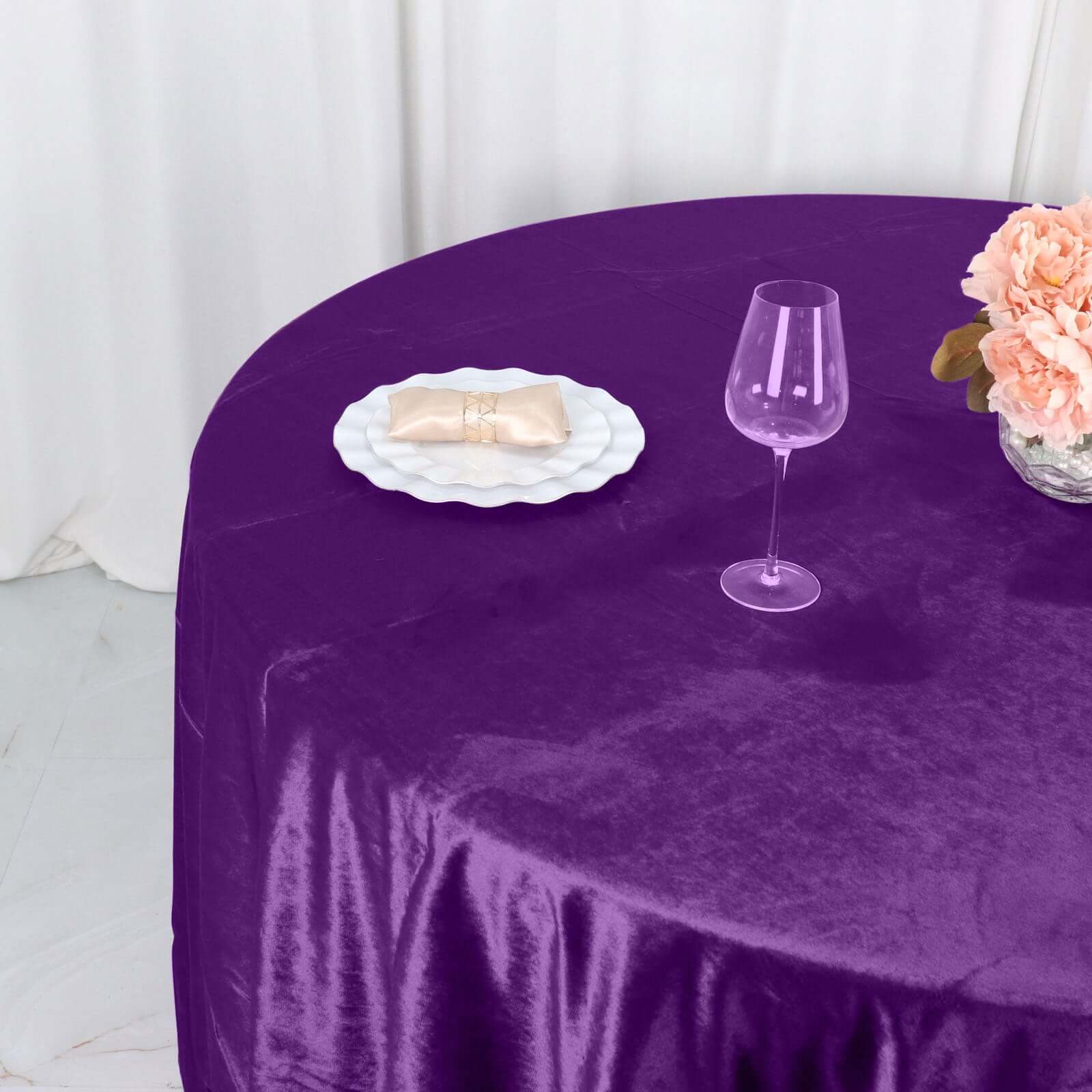 Premium Velvet Round Tablecloth 120" Purple - Seamless Soft & Reusable Table Cover - Image 6